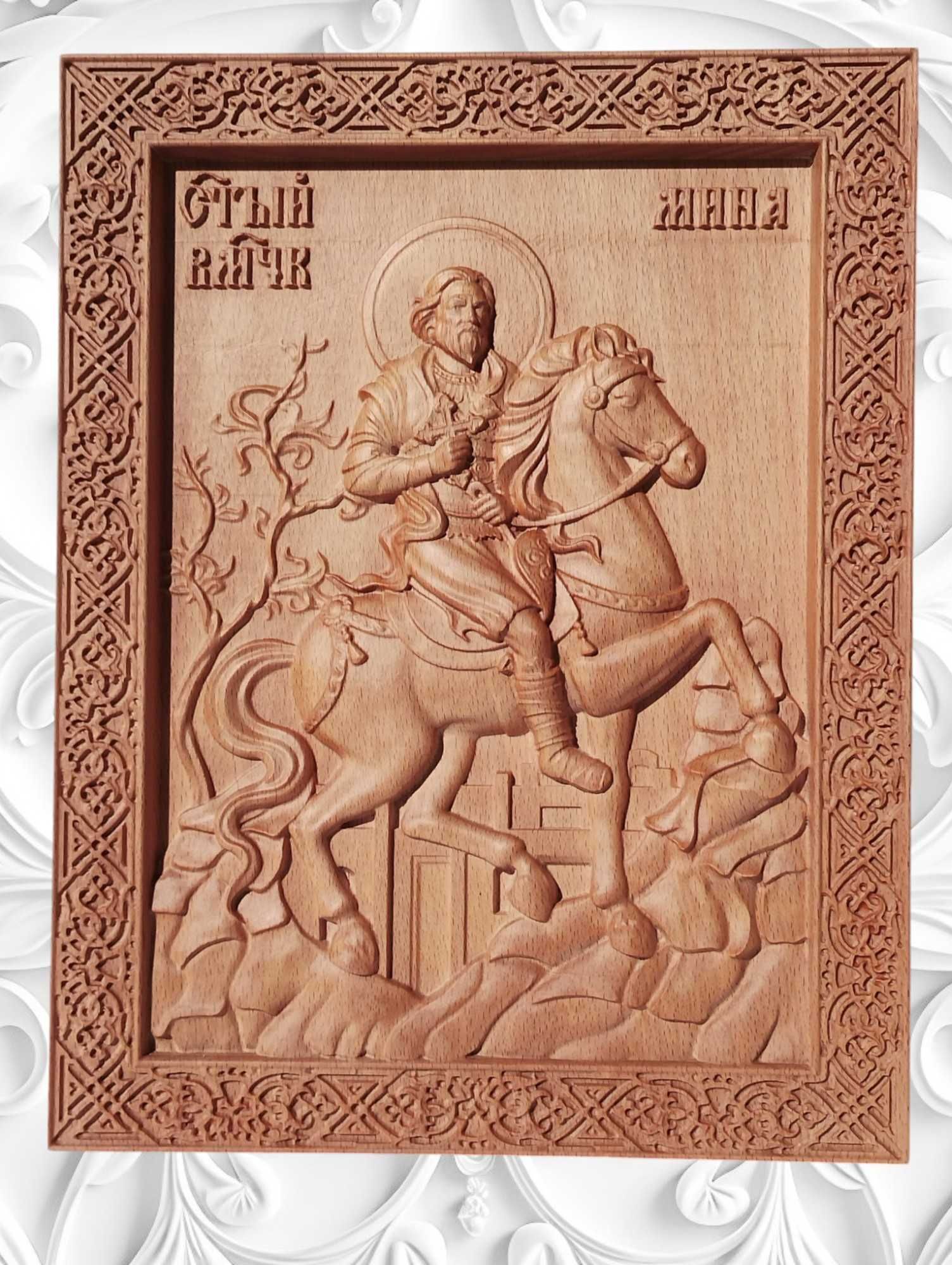 Дърворезбована икона на Св. Мина - авторска дърворезба