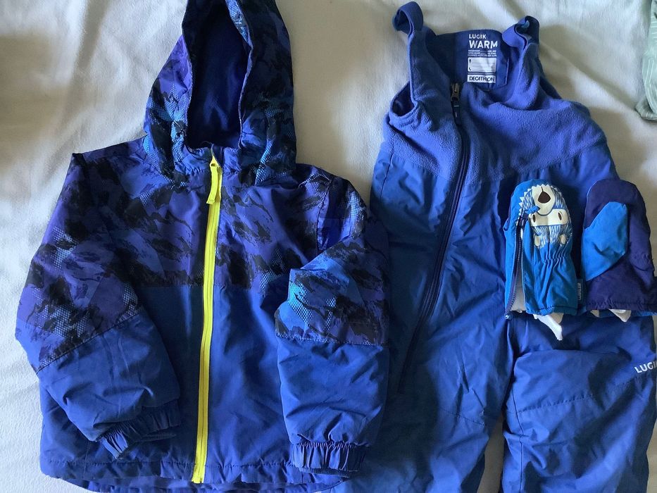 Детски ски яке, гащеризон и ръкавици от Декатлон (89-95см) + ботуши