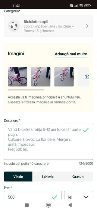 Vând bicicleta copil 8-12 ani