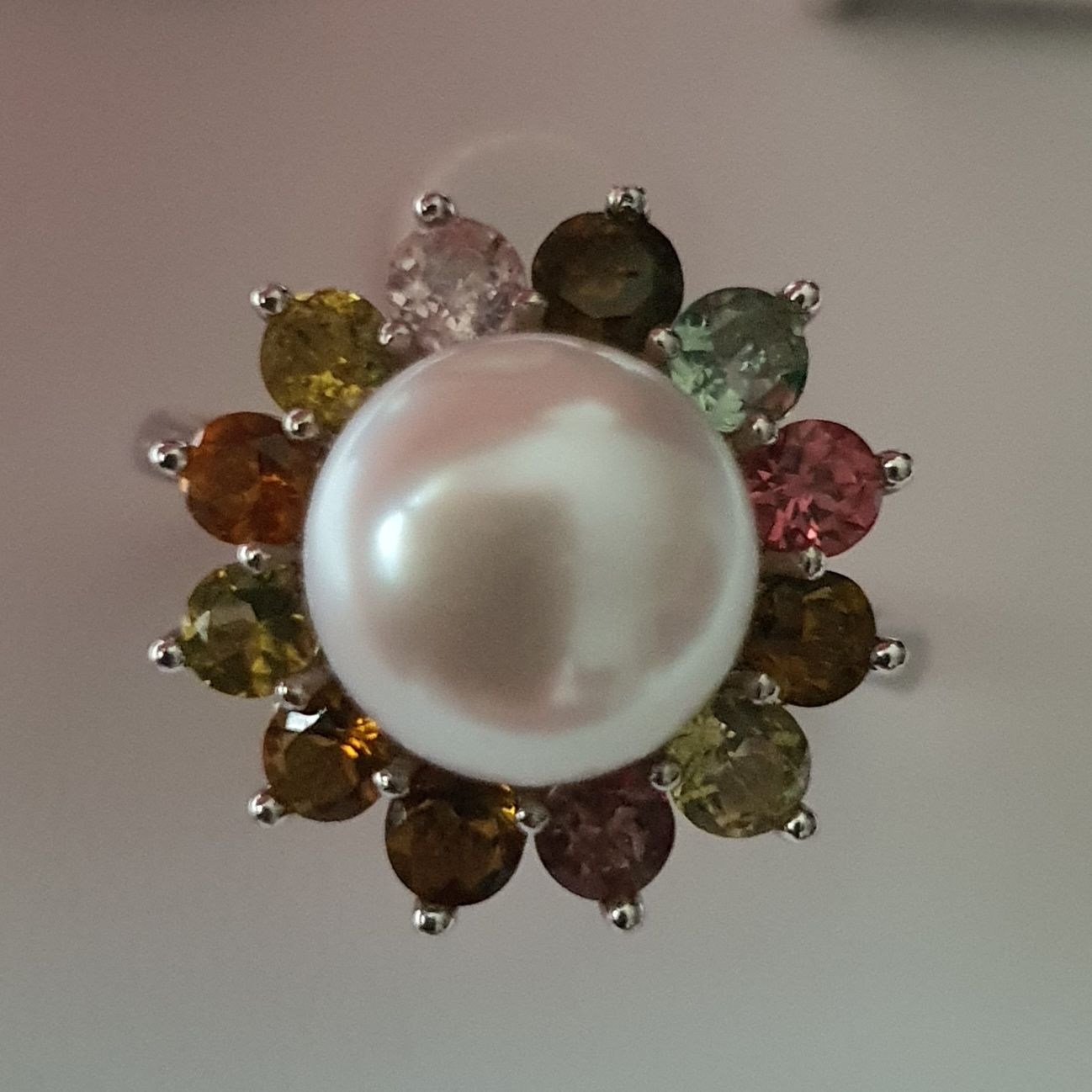 inel argint 925 cu perla si turmaline multicolore