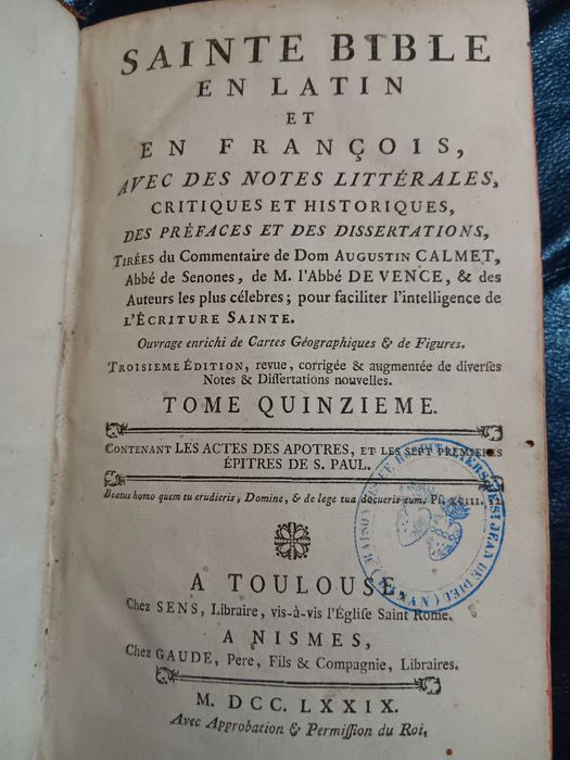 Biblie , Latino- Franceză , 867 pagini - Anul  1779 .