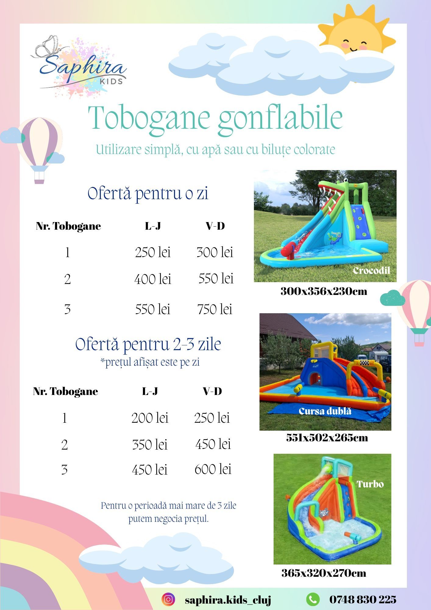 Tobogan gonflabil cu sau fara apa