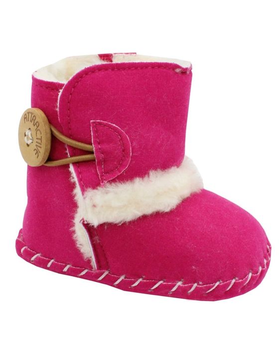 Cizmulițe bebe material textil roz fuxia cu blanita alba