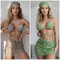 Costum de baie X12 4 Piese Brazilian Bej Verde Push Up stil Victoria