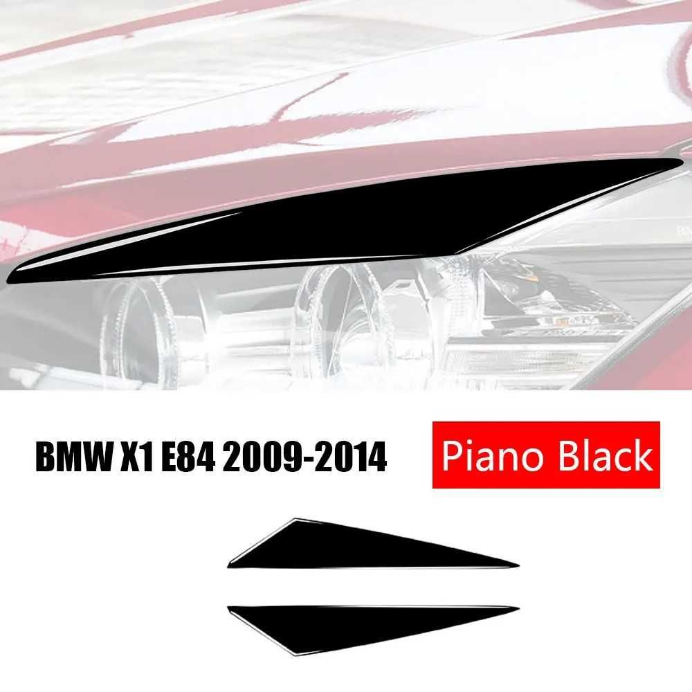 Set 2 Pleoape Faruri Far Adeziv BMW X1 E84 2009 - 2014, Negru Lucios