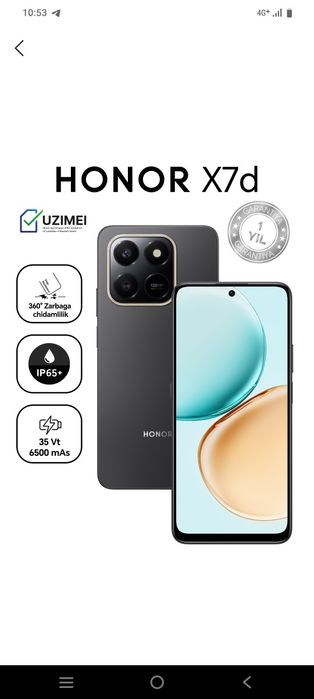 Honor X7d smartfon 6/128 va 8/256 xotirada. Uzimei ro'yhatdan o'tgan.