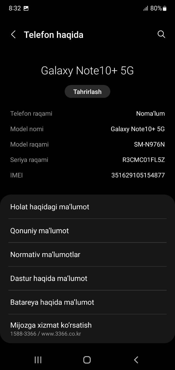 Samsung note 10+5g holati yaxwi 12/256
