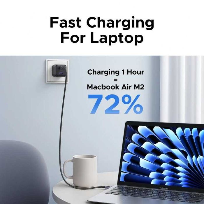 UGreen GaN Зарядно-Адаптер 45W с Три Порта - Бързо зареждане