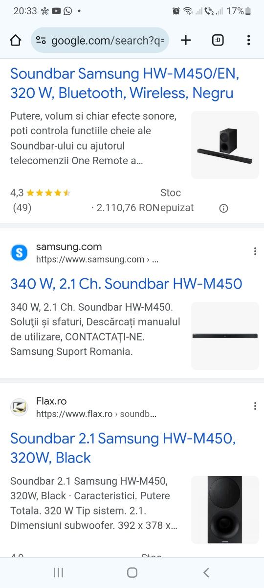 Vand Soundbar Samsung M450 320w BT HDMI ARC subwoofer wireless