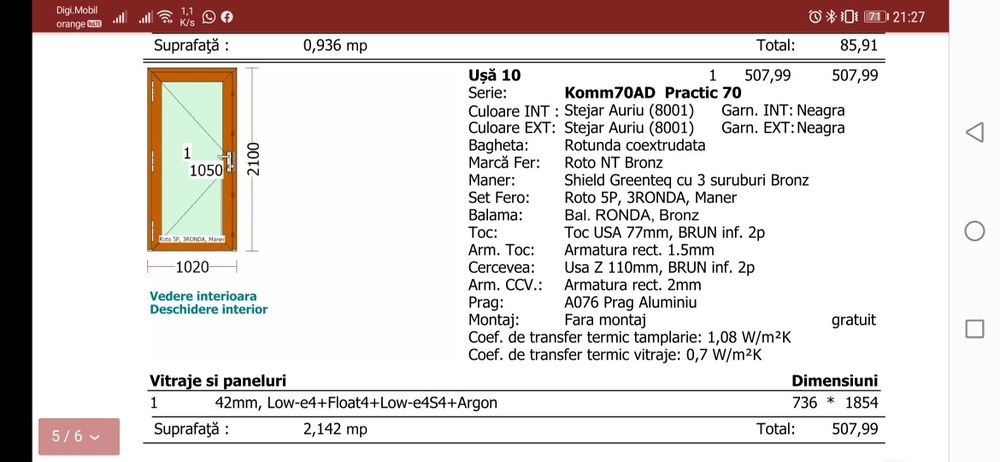 Sticla geam termopan 1854x736
