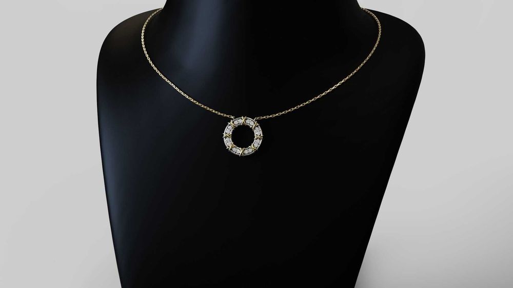 Елегантна висулка в стил Tiffany – бяло и жълто злато с диаманти