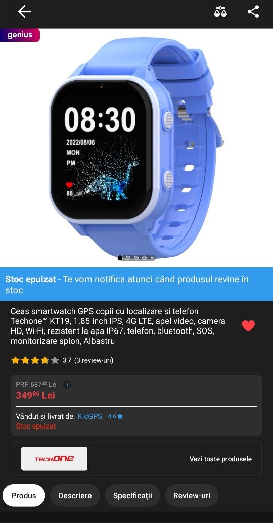 Smartwatch copii Techone KT19 4G LTE