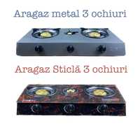 Aragaz 3 Arzatoare din Sticla sau Metal, Aprindere Piezo-Electrica,GPL