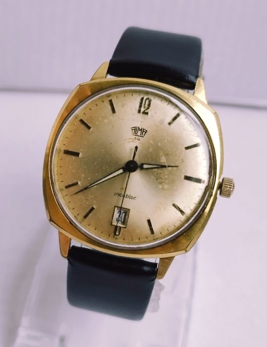 Ceas bărbătesc Alma 14 mecanic, 17 Rubine, din anii 1960, inox cu dată
