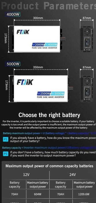 Invertor FDiK S3 4000W 12V sau 24V, sinus pur ecran LCD