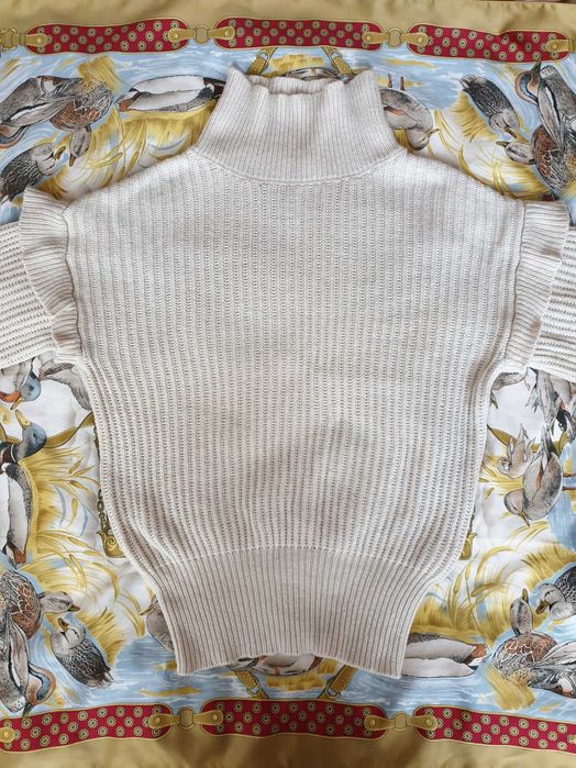 Pulover crem pe gat mix lana Le Ger