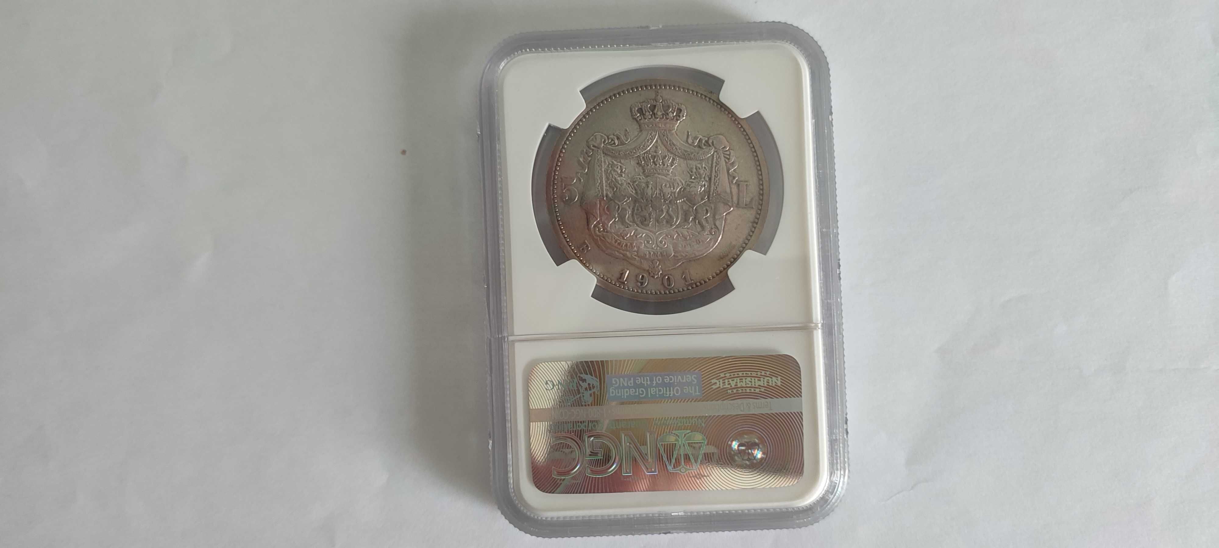 Moneda 5 lei 1901 gradata NGC