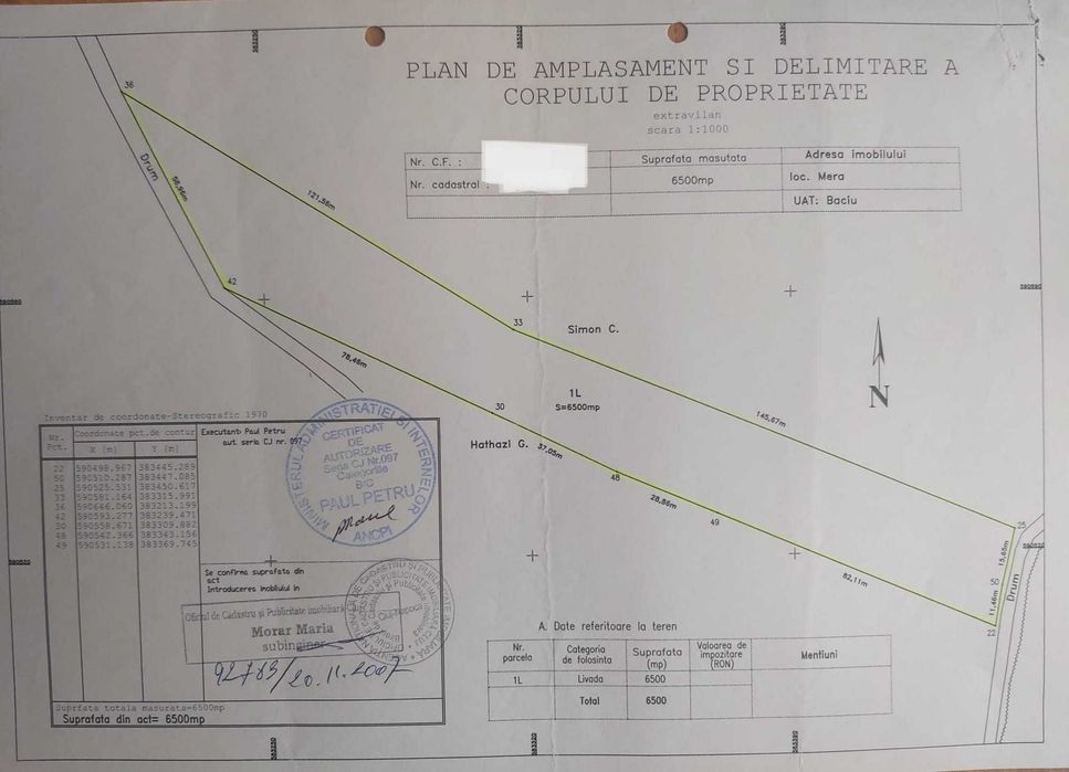 Teren extravilan de vanzare Radaia Baciu strada Vanatorului 35 euro/m2