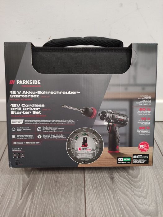 Trusa bormasina 12 V Parkside Performance cu 2 acumulatori  accesorii