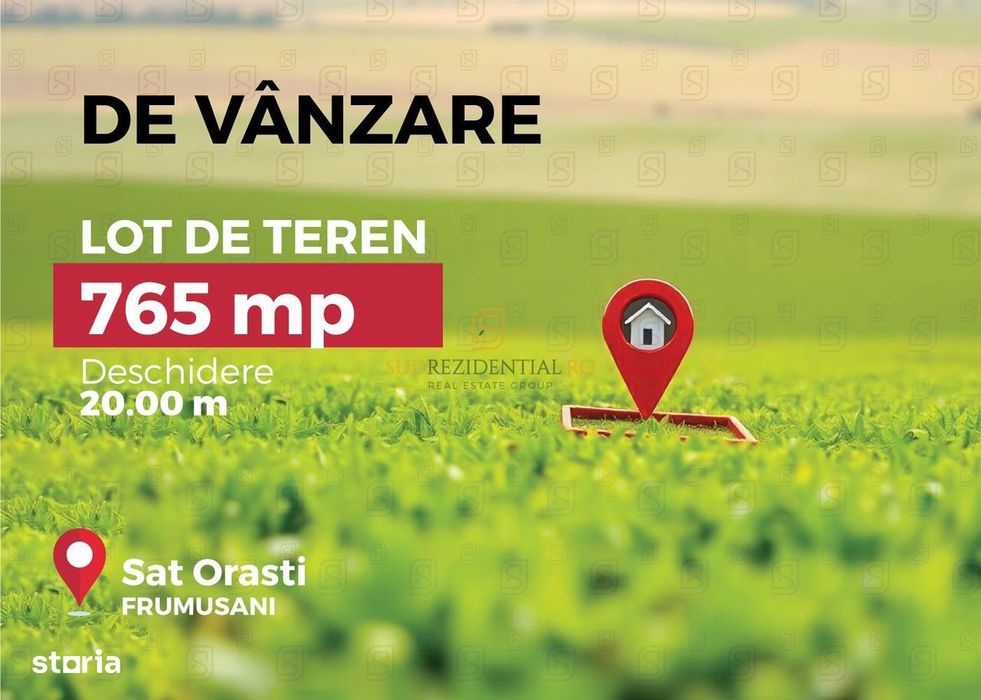 Teren intravilan 765 mp, pretabil rezidential Com. Frumusani, Calarasi