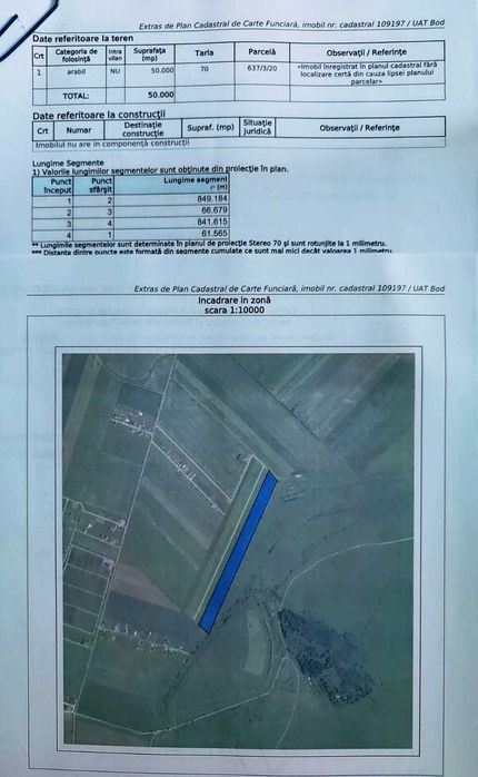 Vând teren extravilan BOD (Braşov) 5 EUR/mp