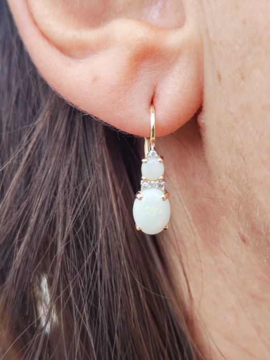 Cercei aur 14k cu Opal natural Opale Australia si Diamant Diamante