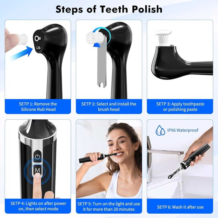 Електрическа машина за полиране на зъби Hapycat, 5 скорости, 6 глави
