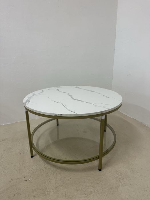 Кръгла холна маса, маса за кафе VASAGLE, закалено стъкло