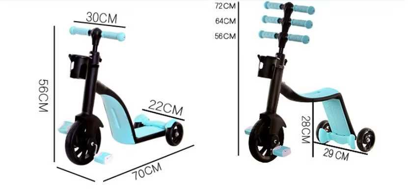 Детский самокат и трёхколесный велосипед, 2 в 1
