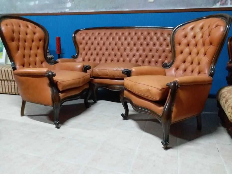 Set antic italian canapea 2 fotolii baroc piele naturala Chesterfield