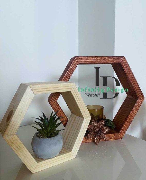 Hexagon din lemn diferite dimensiuni. suport pentru perete/ decor masa
