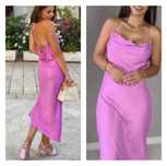 Rochie lungă/ midi roz spre magenta /fucsia satin spatele gol Zara M