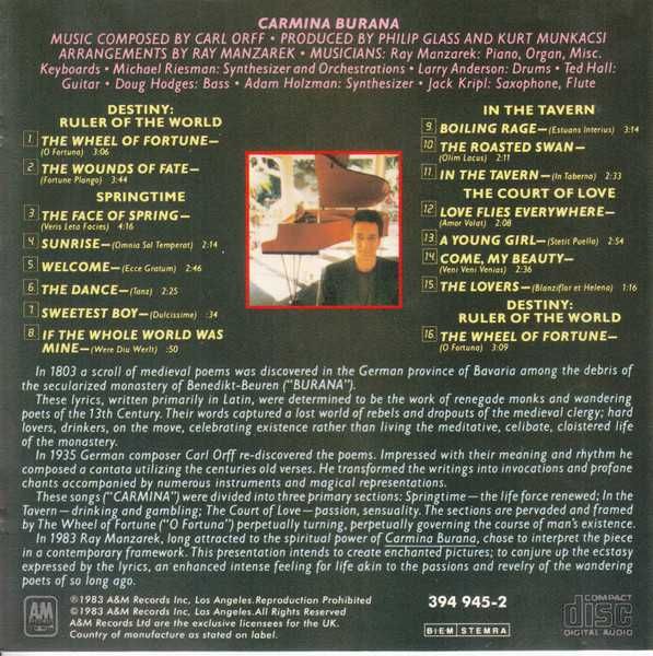 CD Ray Manzarek (from The Doors) - Carmina Burana 1983