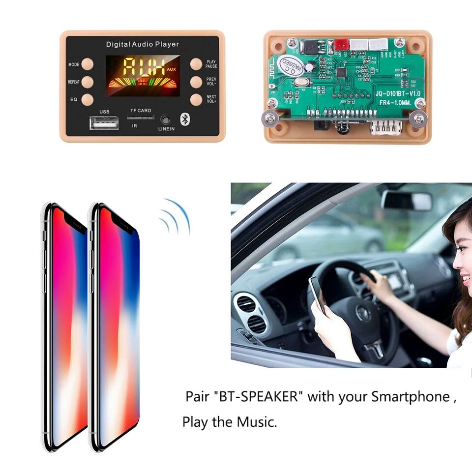 KEBIDU Авто AUDIO PLAYER модул за вграждане 12V Bluetooth 5.0FM/TF/MP3