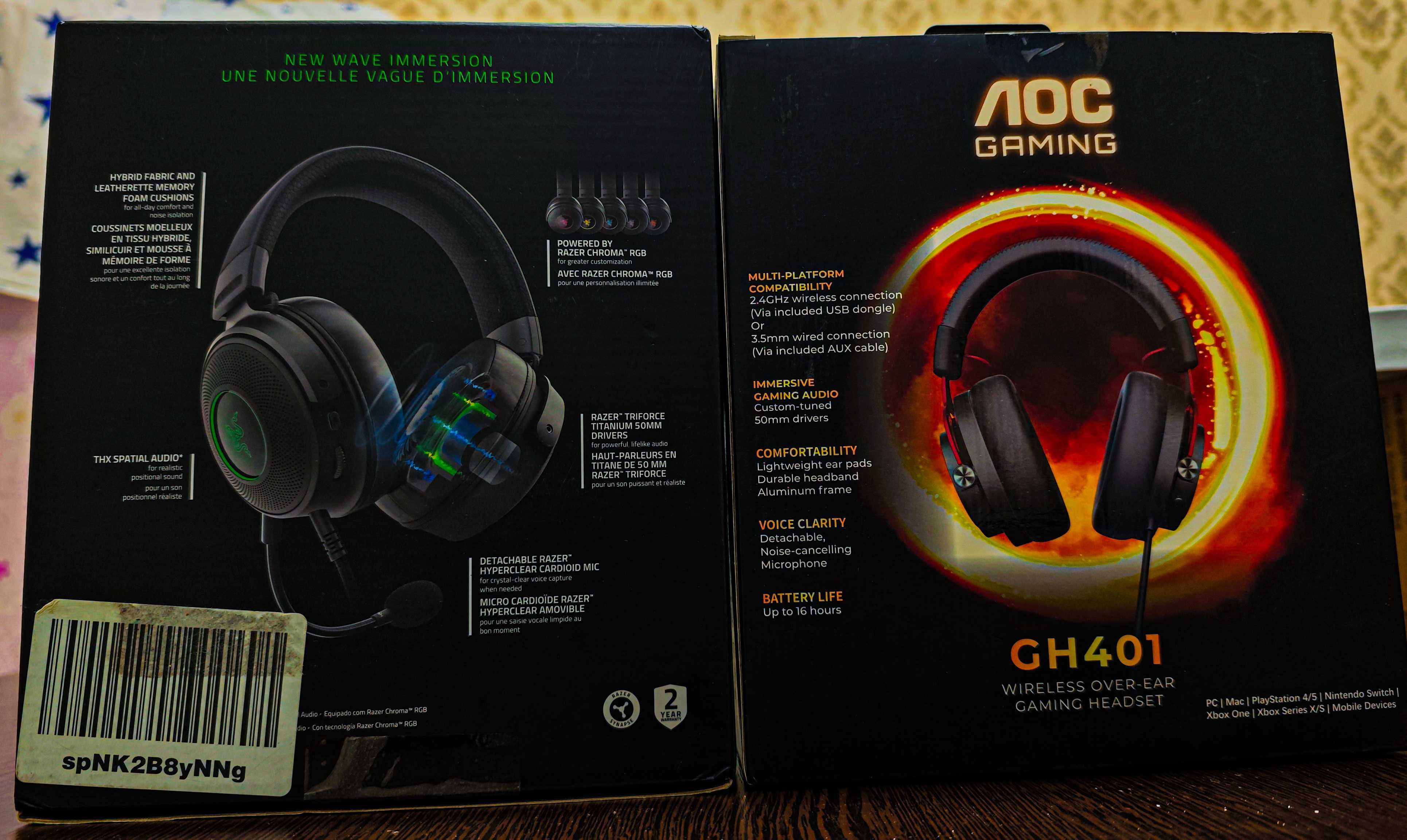 НОВЫЕ! Продам игровые наушники RAZER, AOC