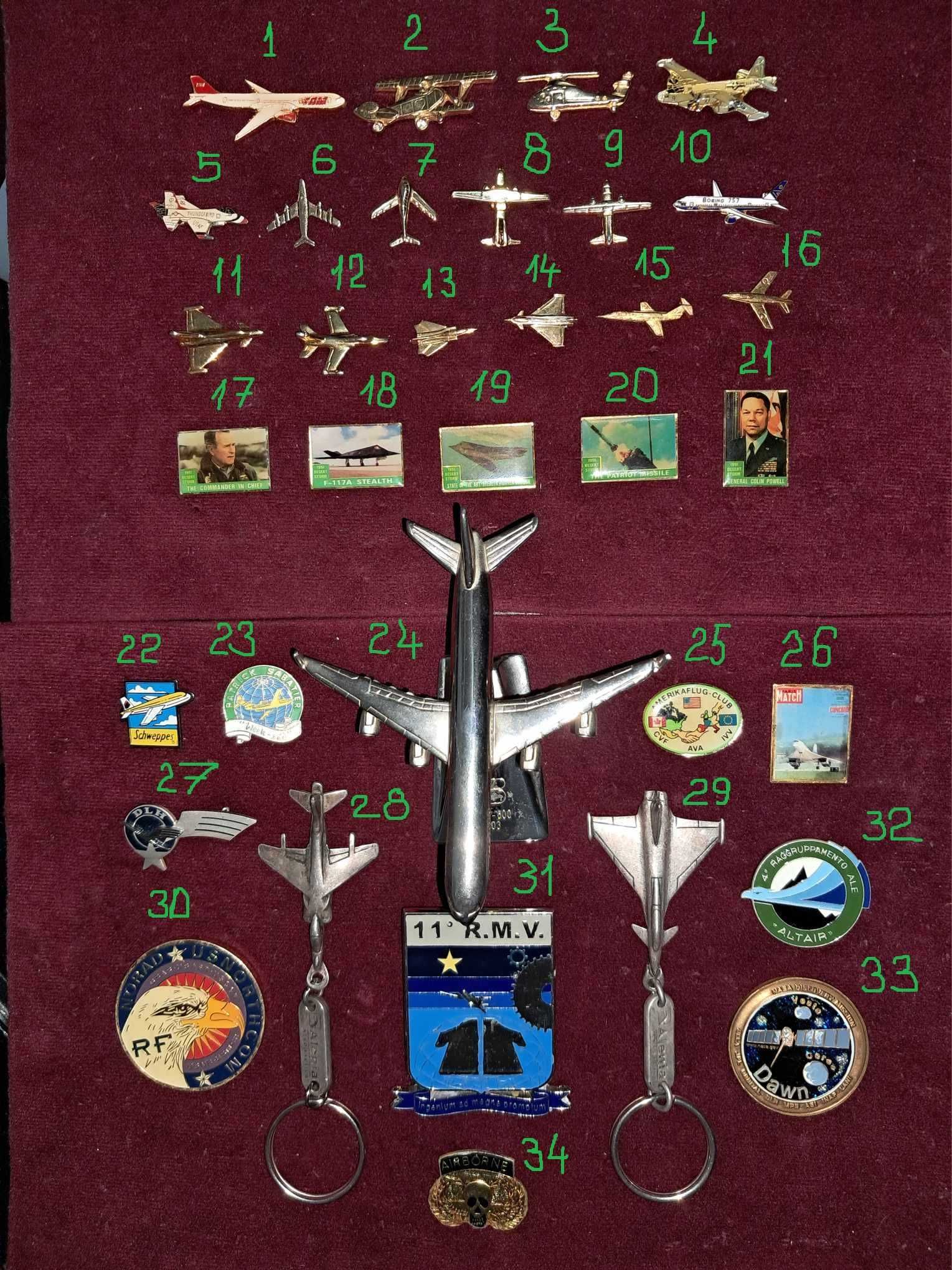 Insigne brelocuri medalii machetă aviație lot 34 bucăți