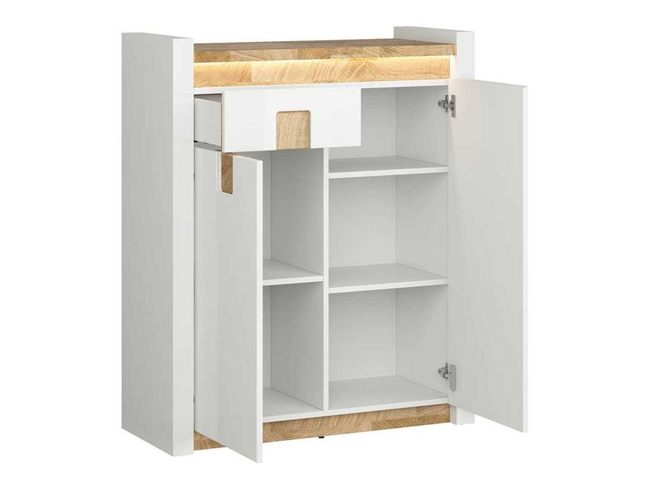 Гланциран шкаф с много отделения и LED осветление, Нов