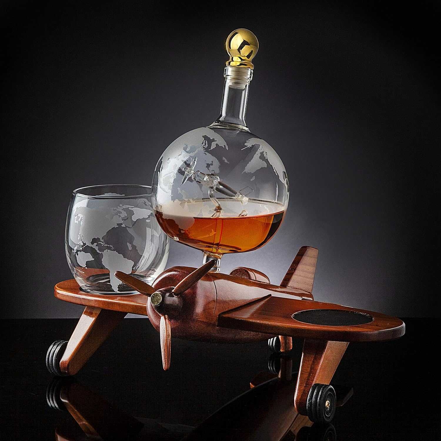 Стъклена бутилка Самолет глобус за алкохол с чаши диспенсър уиски вино