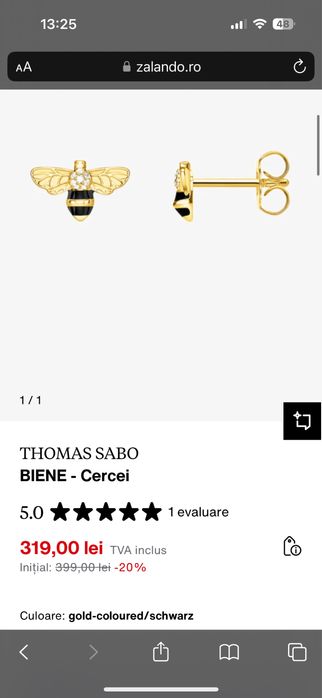 Cercei noi argint placat cu aur Thomas Sabo