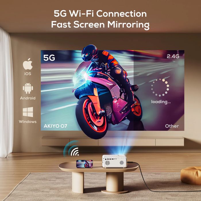 Proiector LED Akiyo O7, Wi-Fi, Bluetooth, Nou