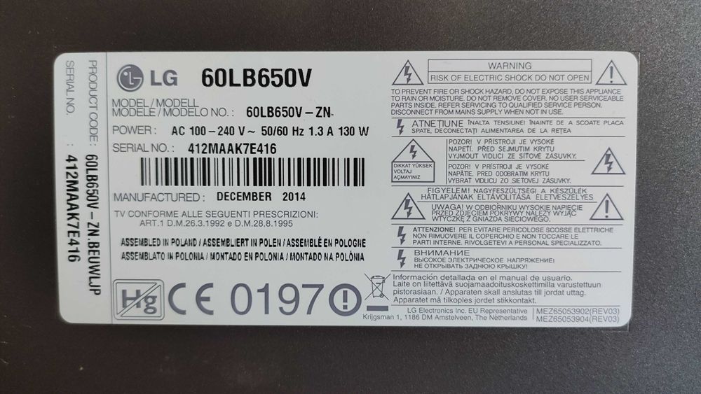 TV Smart LG 3D Pasiv LG 60LB650V FHD 1920x1080 120 Hz 60" Inch 152 CM