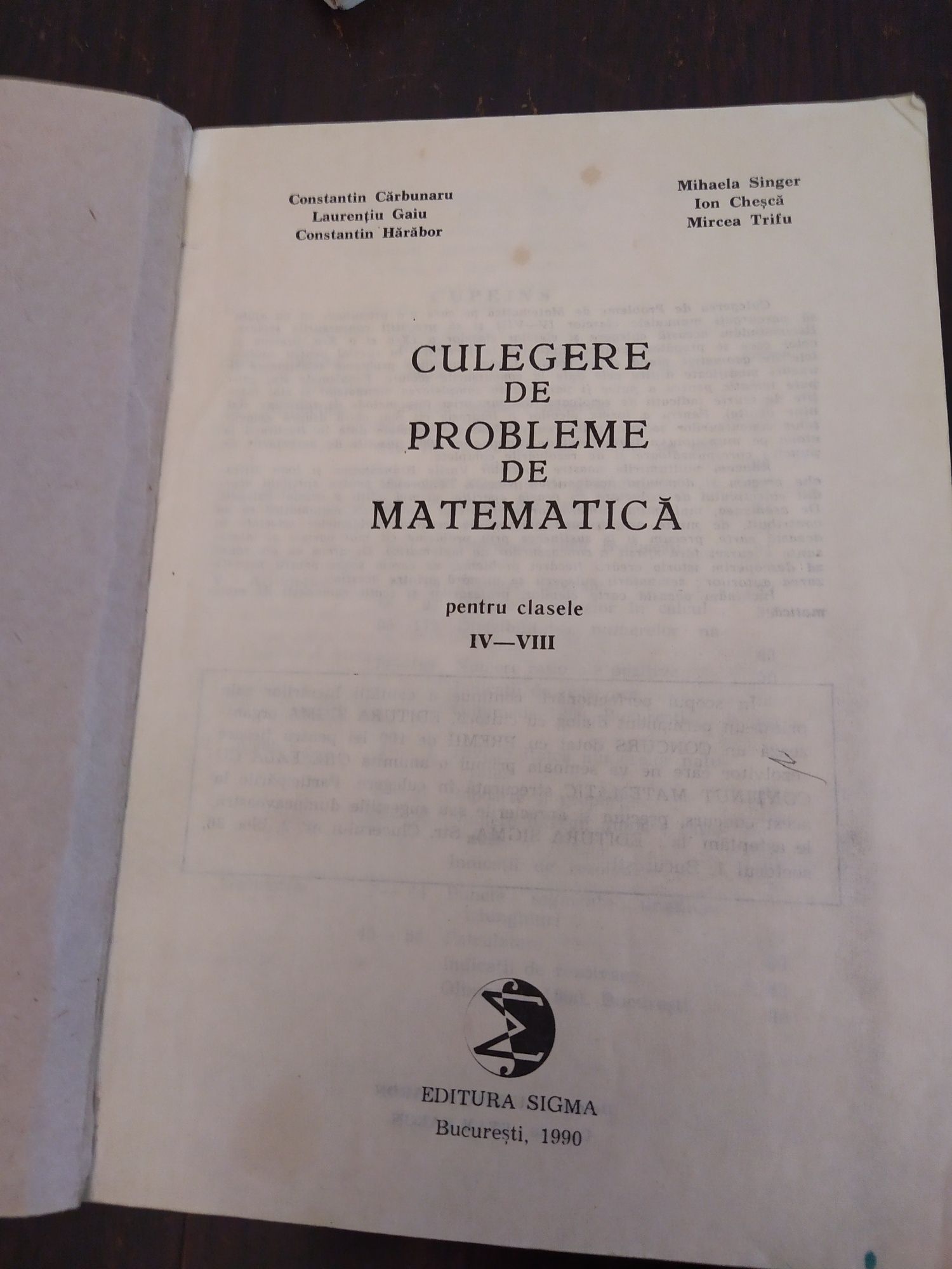 Matematica culegere de probleme Carbunaru Gaiu Harabor Singer