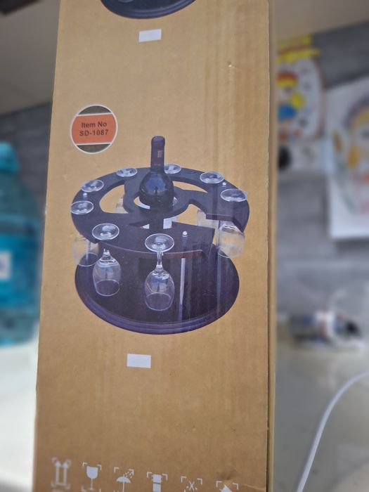 Mini bar suport sticla vin si pahare Nou