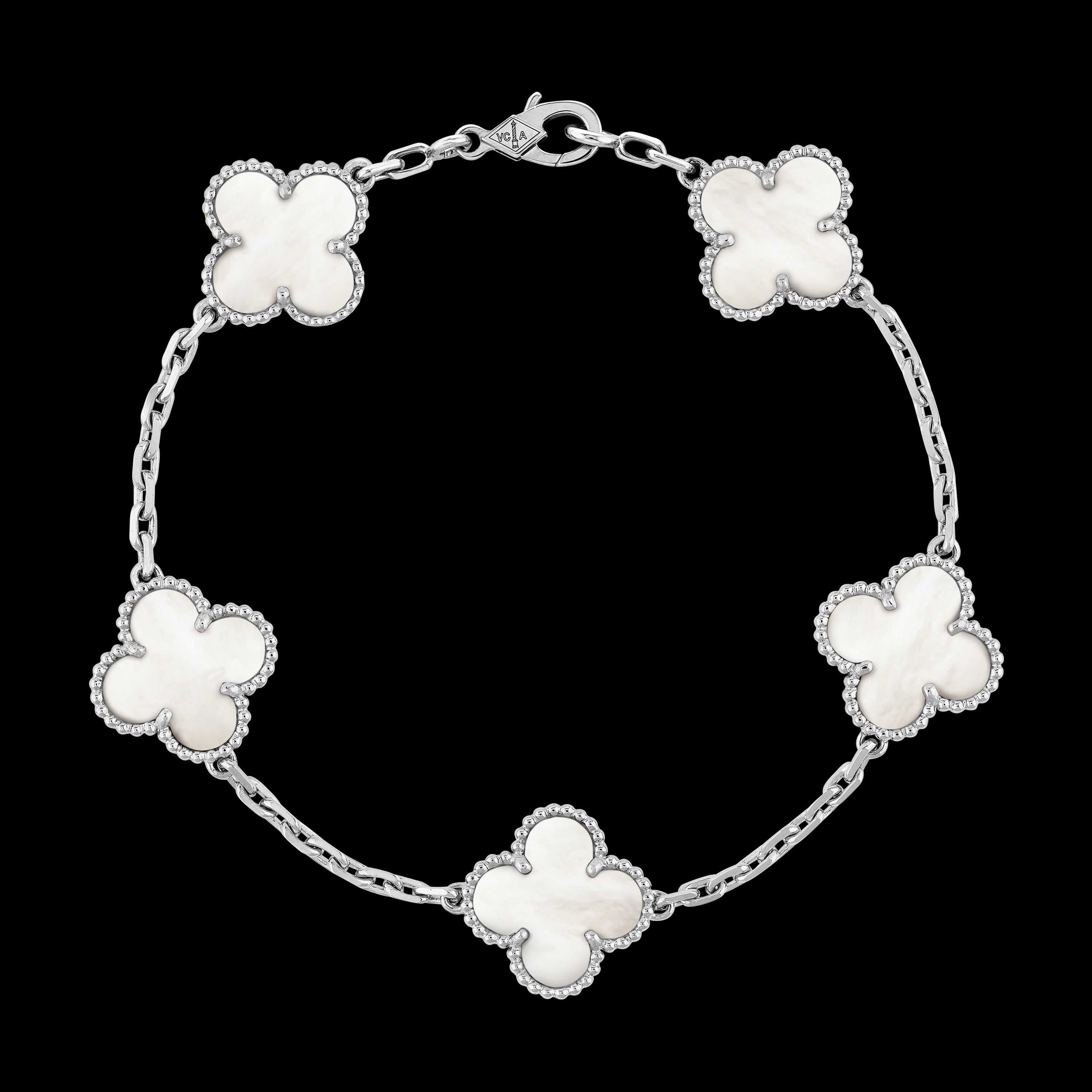 Van Cleef & Arpels VCA Silver Mother of Pearl Alhambra Дамска Гривна