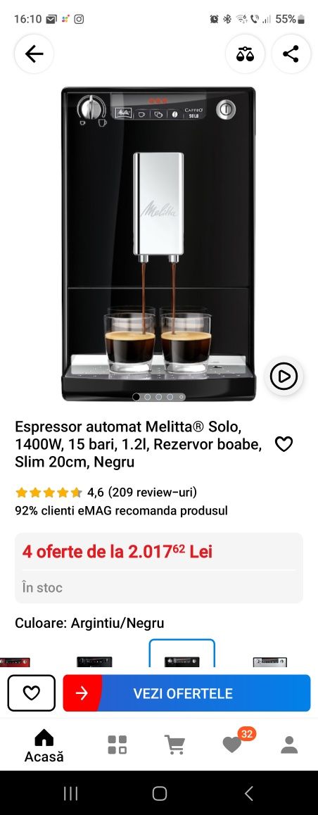 Espressor automat Melitta Solo, 1400W, 15 bari, 1.2l