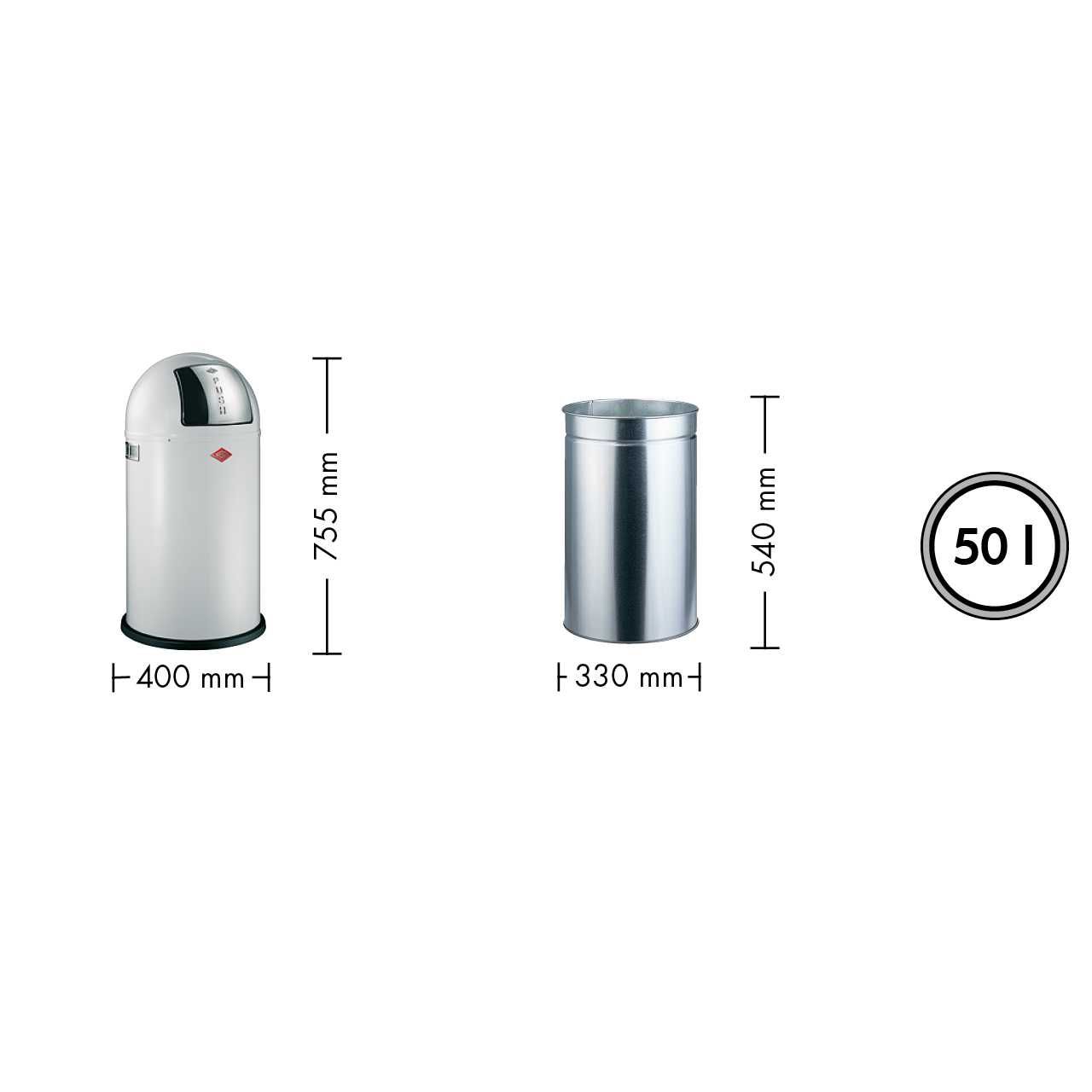 WESCO PUSHBOY 50 L Litri Coș de Gunoi Argint Oţel Inoxidabil