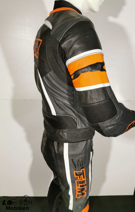 Costum moto piele FLM Diablo gri/negru portocaliu 52
