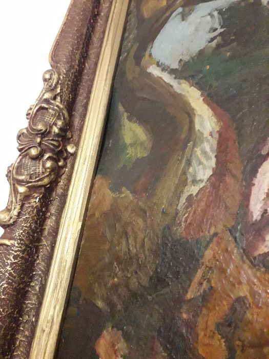 tablou pictura ulei pe carton Cruciada inramat 1992 dimensiune mare