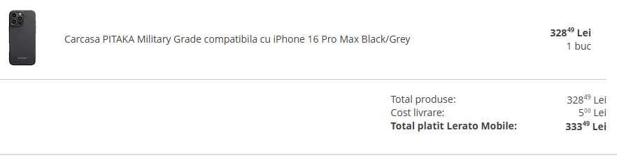 Husa/Carcasa PITAKA Military Grade pentru iPhone 16 Pro Max Black/Grey