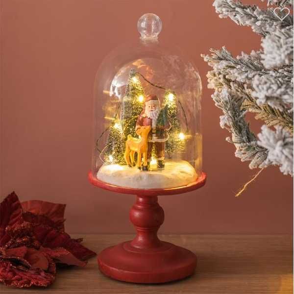 Коледен декоративен купол с елени и Дядо Коледа, LED осветление